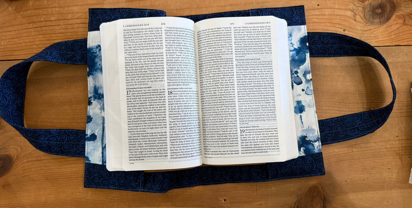 the Hope Chest Blue Watercolor Hand Sewn Bible or Book Carry Case With Outside Zipper Pocket