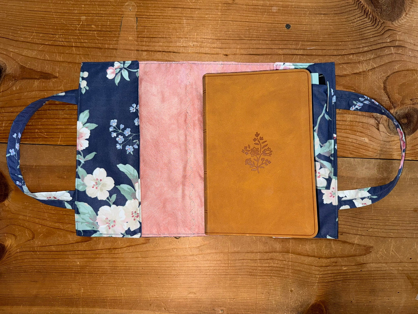 the Hope Chest Navy Floral Tote With Pink Lining