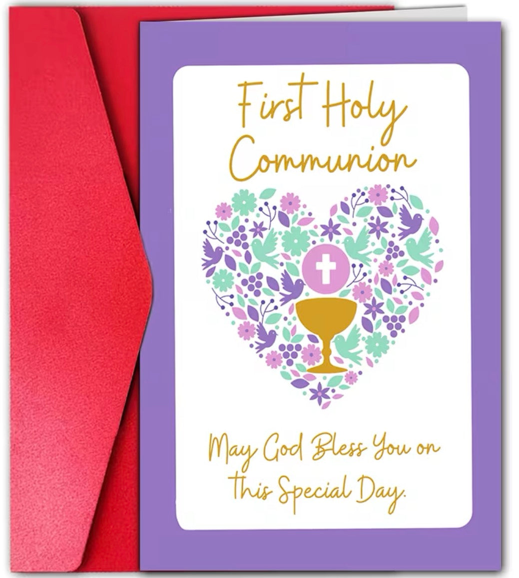 Floral Heart "First Holy Communion" Card