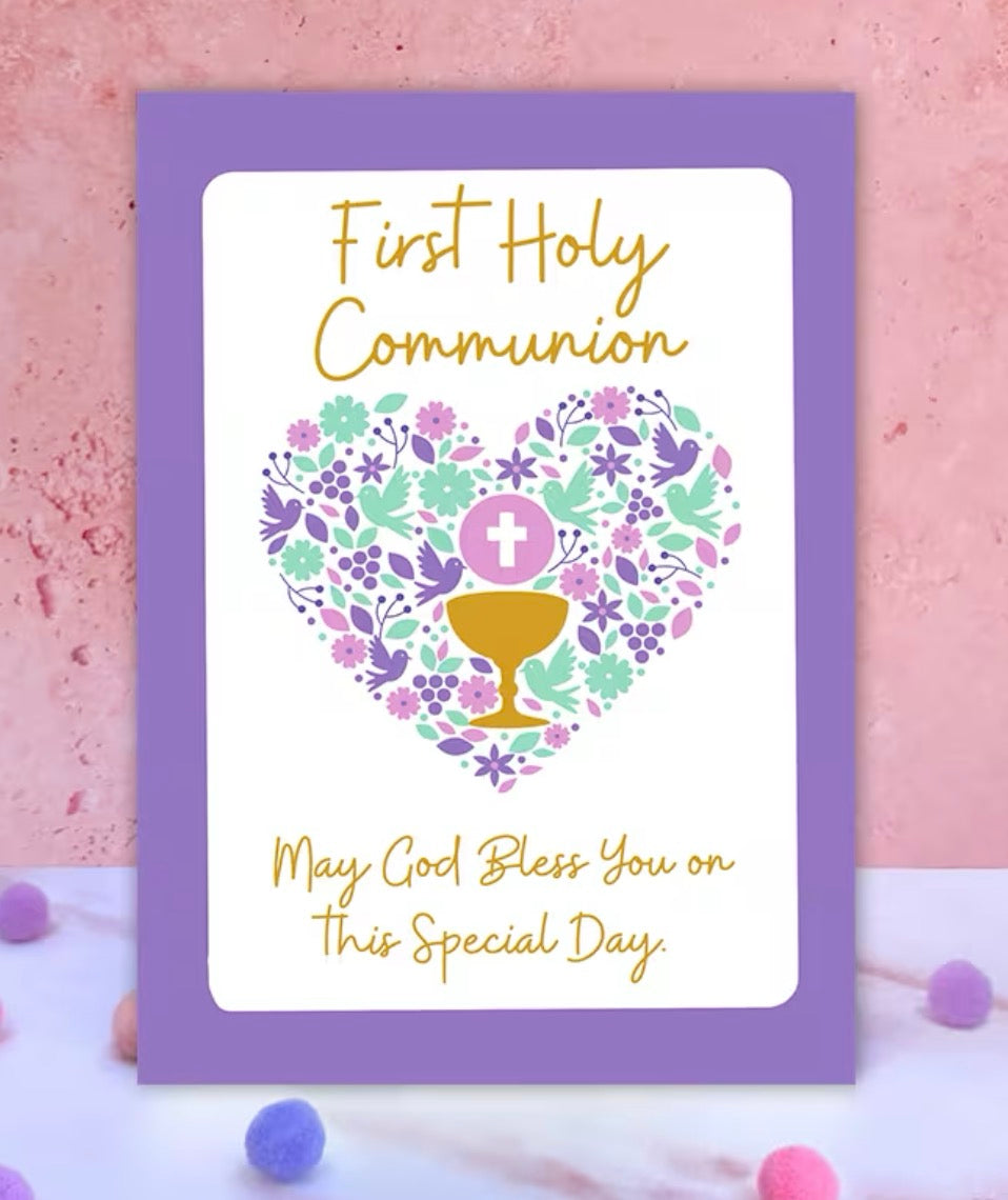 Floral Heart "First Holy Communion" Card