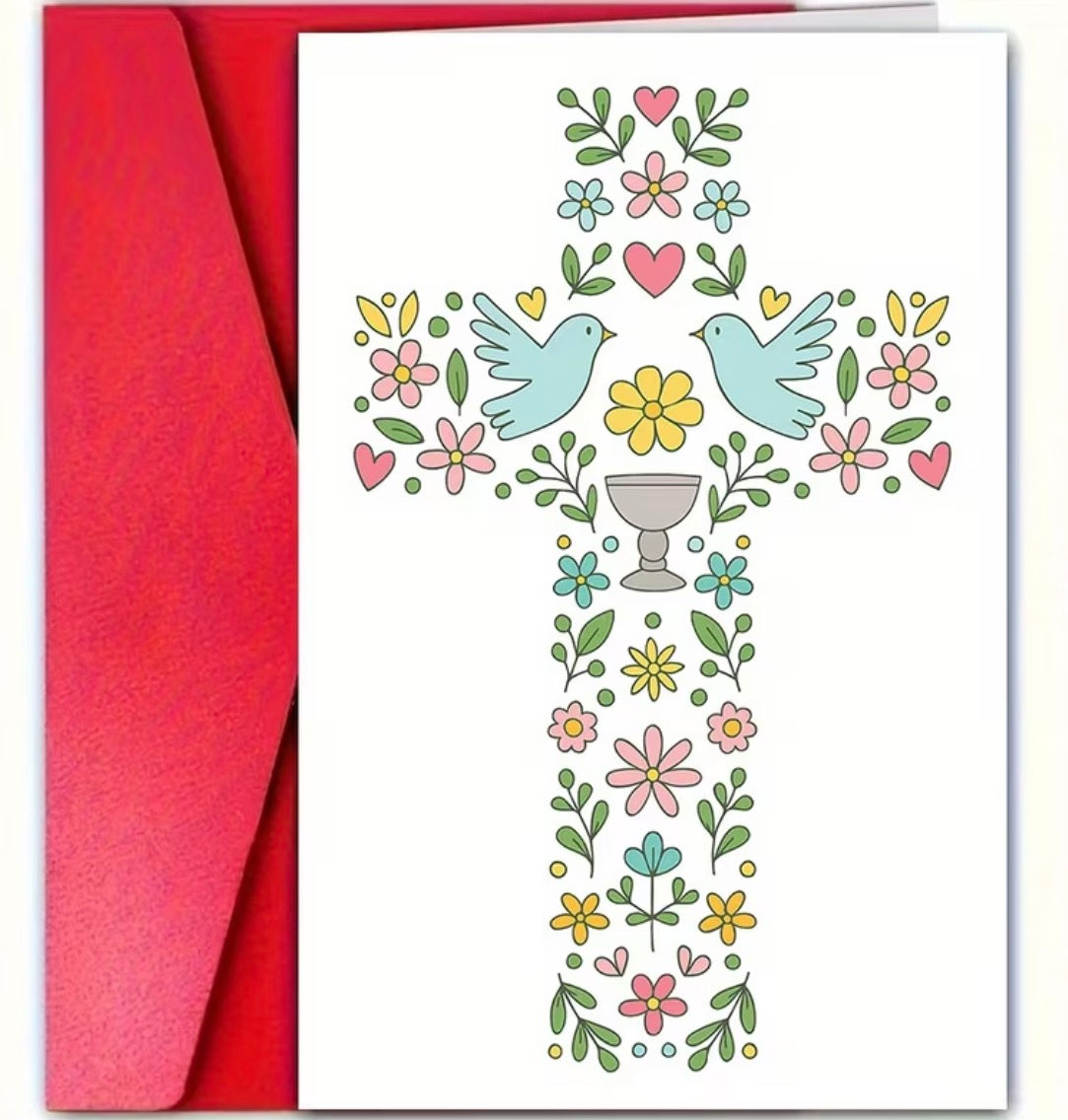 Floral Cross Communion/Baptism Card
