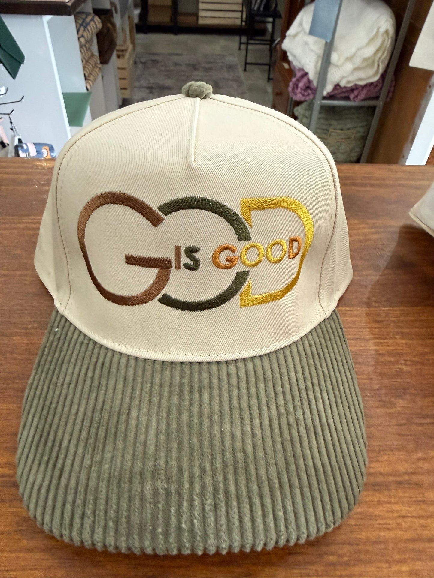 Quilted Stitch "God is Good" Corduroy Custom Embroidered Hat