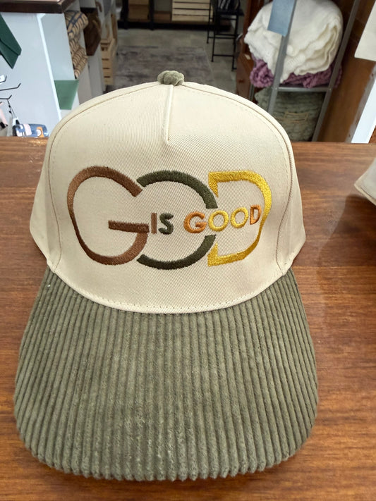 Quilted Stitch "God is Good" Corduroy Custom Embroidered Hat