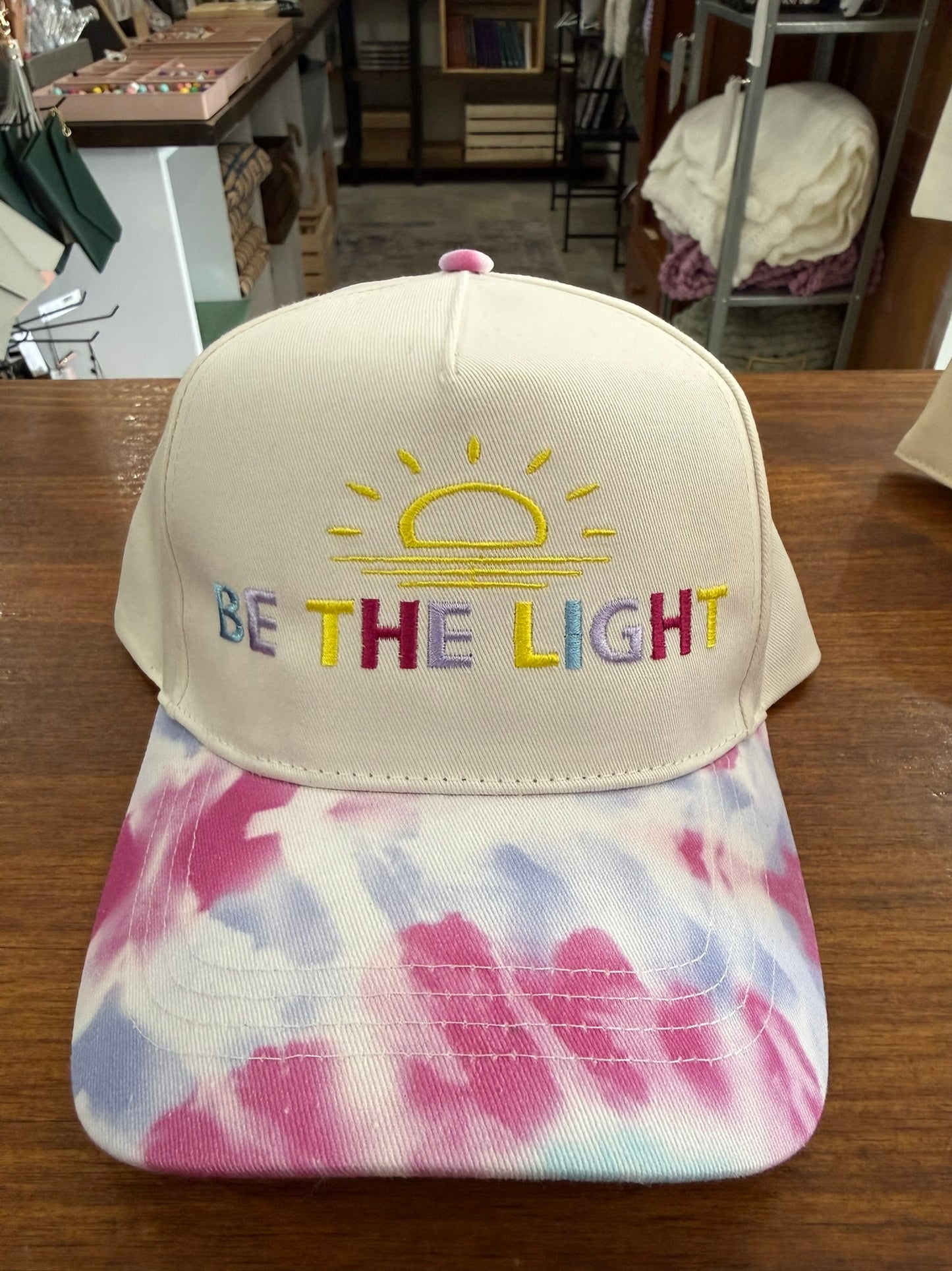 Quilted Stitch "Be The Light" Custom Embroidered Tie Dye Hat