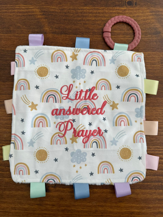 Quilted Stitch "Little Answered Prayer" Baby Tag Blanket