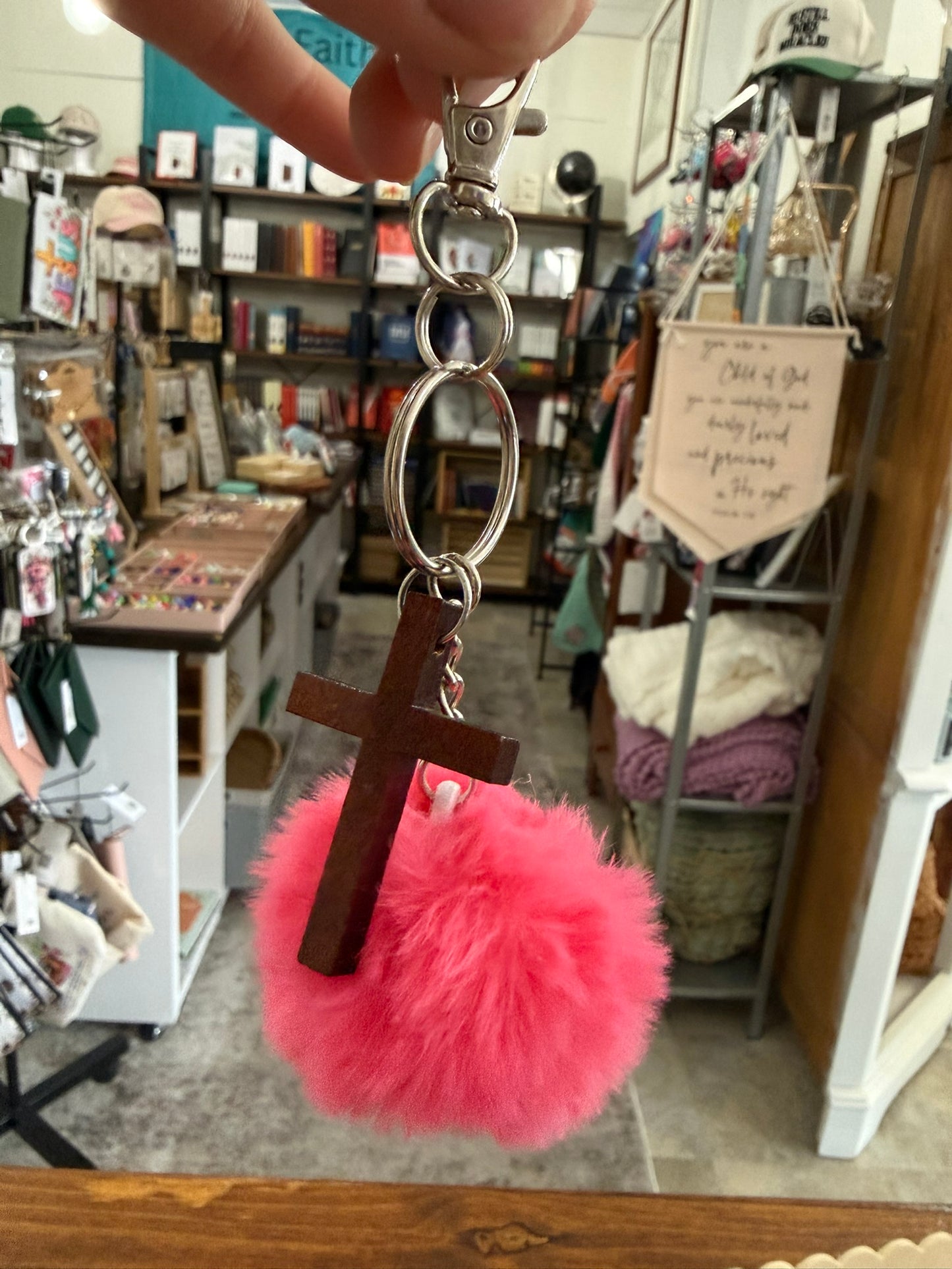 Pom Pom and Cross Keychain