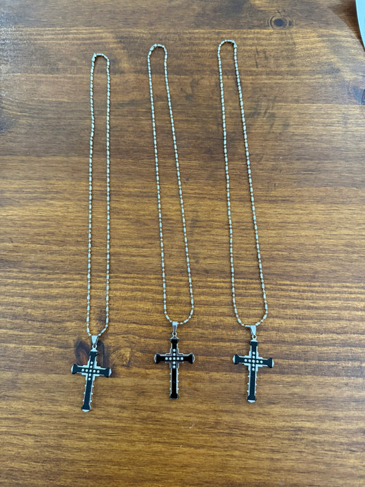 Men's Vintage Black Cubic Zirconia Cross Necklace