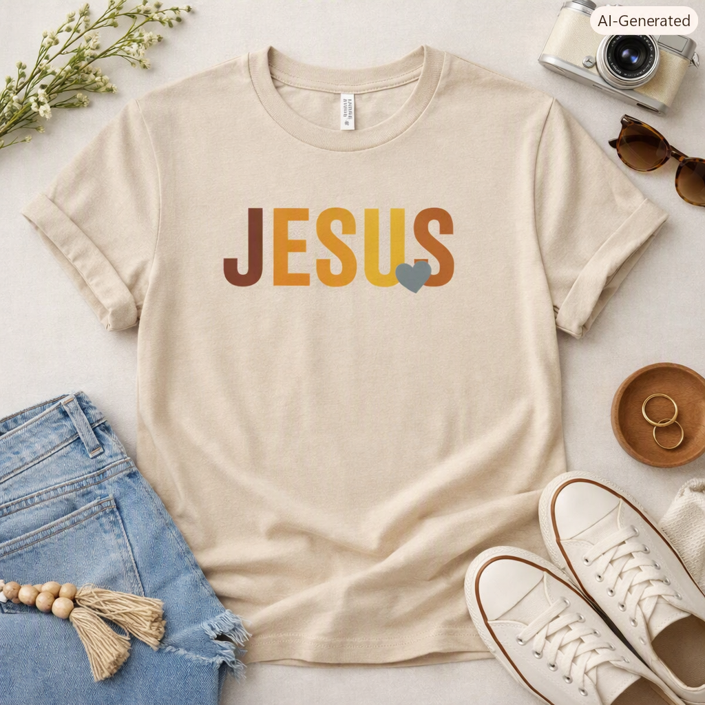 Multicolor “Jesus” Sand Color T-Shirt
