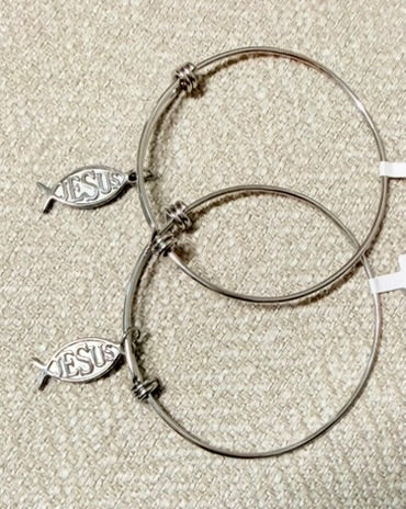 Fish Jesus Pendant Bangle Bracelet