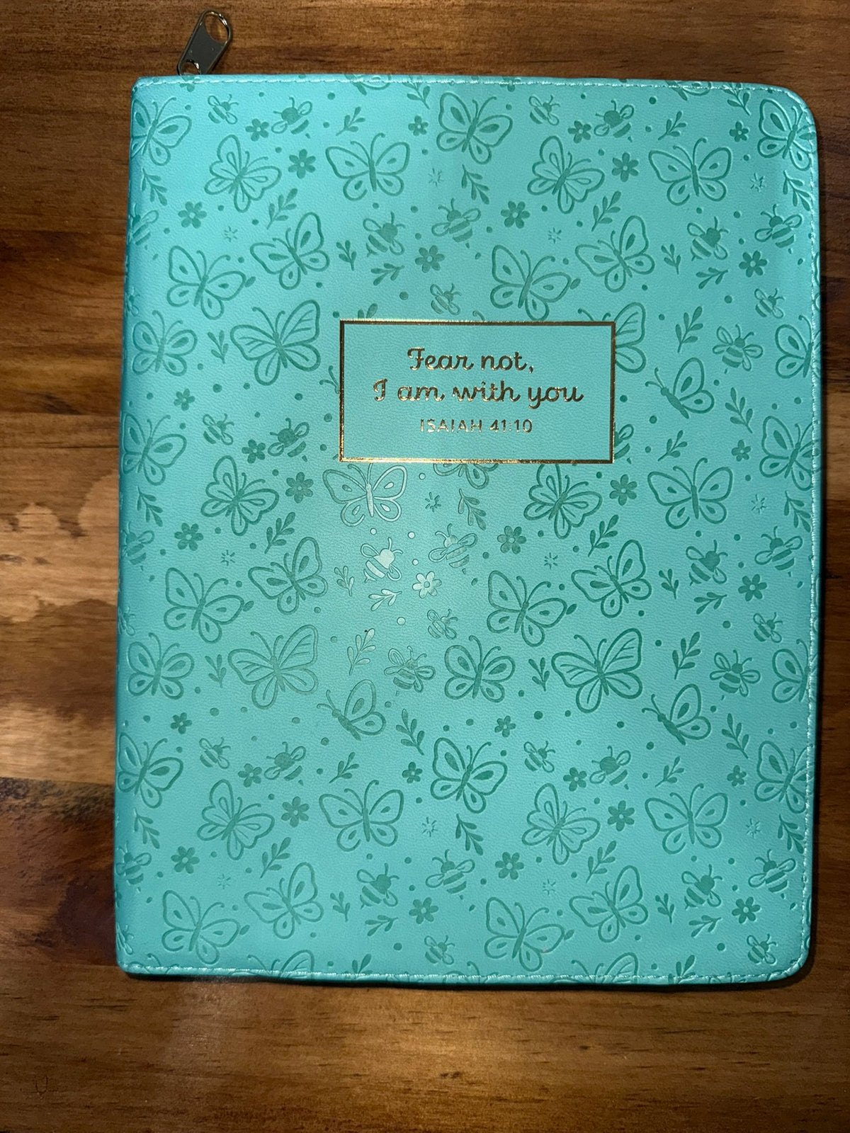 Teal PU Leather Isaiah 41:10 Butterfly Zippered Journal