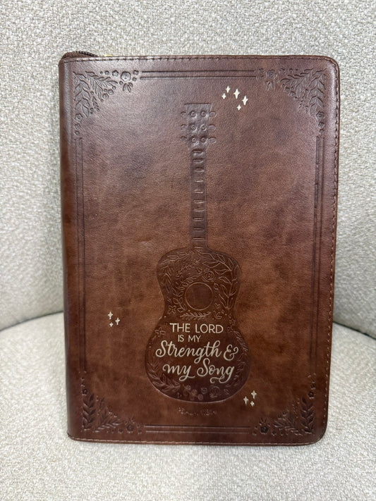 Brown PU Leather Zippered Psalm 118:14 Journal