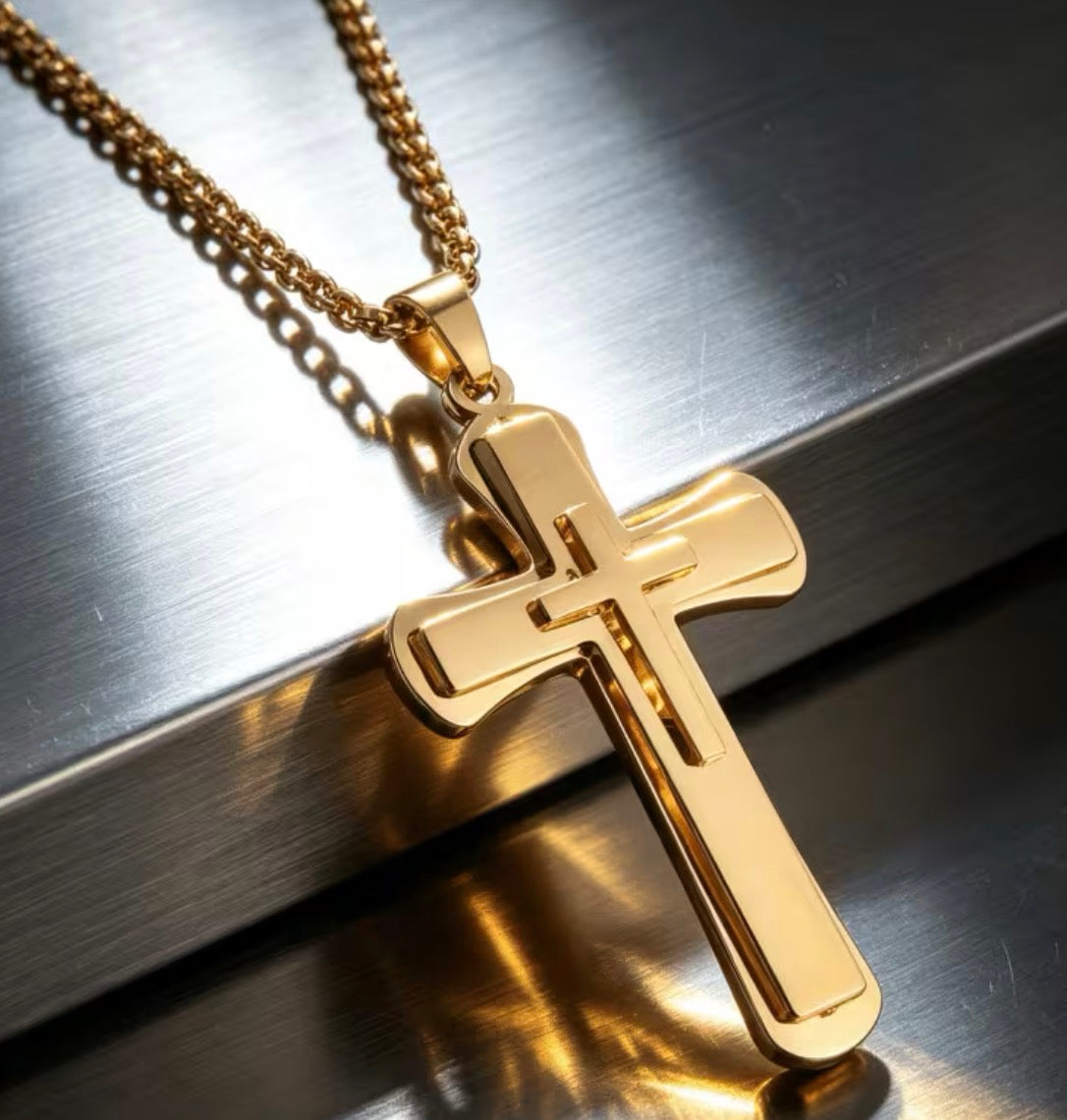 Men's Stainless Steel 3D Cross Pendant Necklace