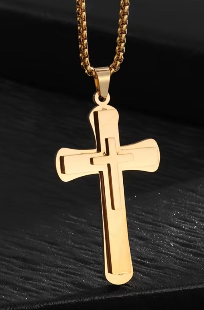 Men's Stainless Steel 3D Cross Pendant Necklace