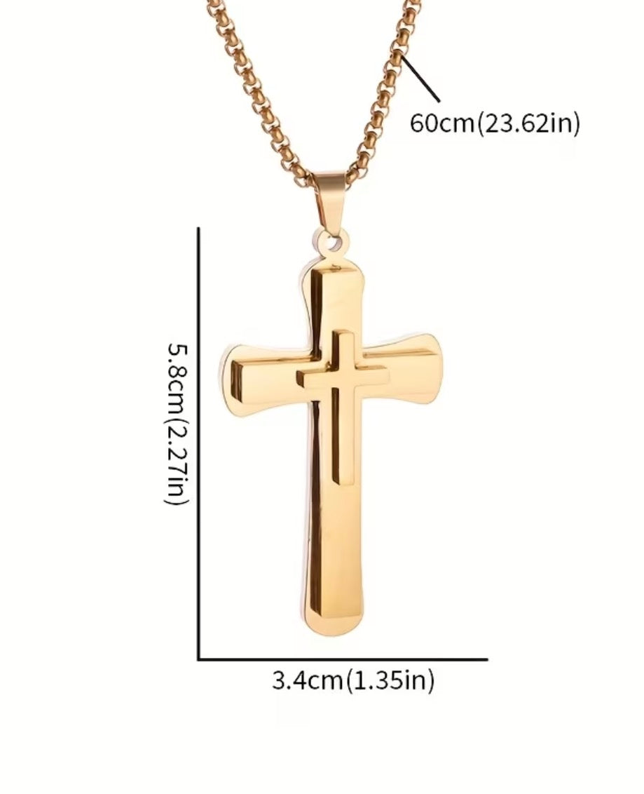 Men's Stainless Steel 3D Cross Pendant Necklace