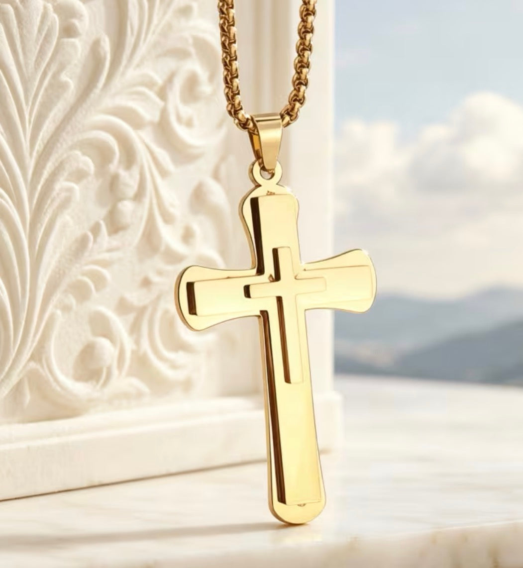 Men's Stainless Steel 3D Cross Pendant Necklace