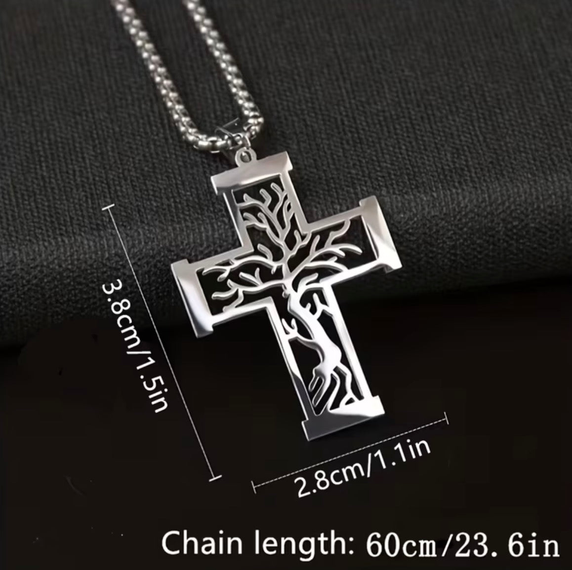 Men's Stainless Steel Tree Of Life Cross Pendant Necklace