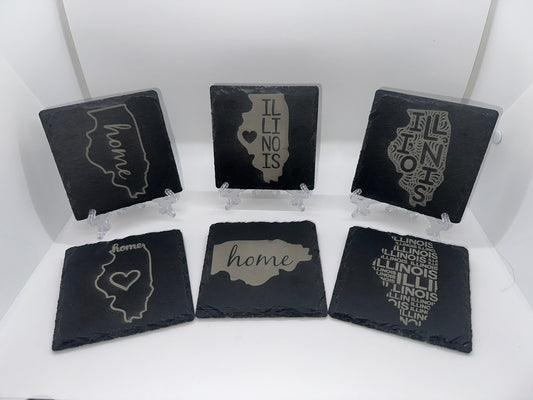 Custom Engraved State Slate Coaster Set with Holder