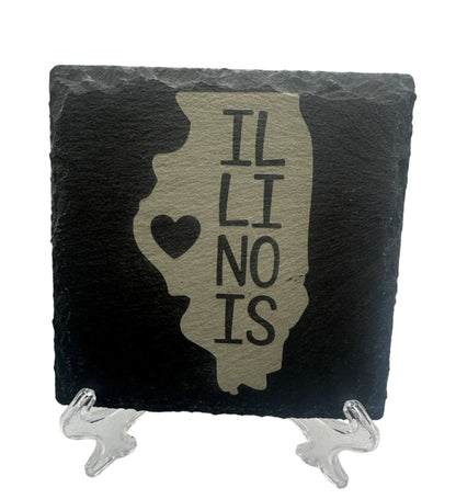 Custom Engraved State Slate Coaster Set with Holder
