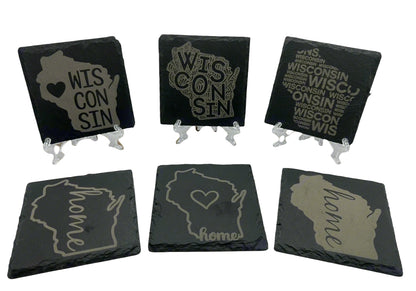 Custom Engraved State Slate Coaster Set with Holder