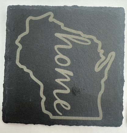 Custom Engraved State Slate Coaster Set with Holder