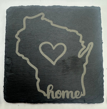Custom Engraved State Slate Coaster Set with Holder