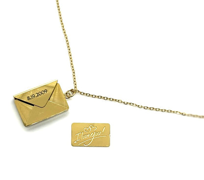 Gold Custom Engraved Stainless Steel Envelope With Letter Necklace