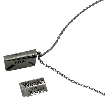 Silver Custom Engraved Stainless Steel Envelope with Letter Necklace