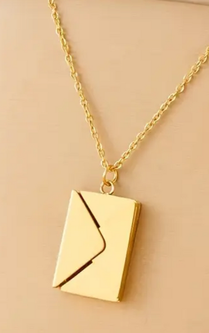 Gold Custom Engraved Stainless Steel Envelope With Letter Necklace