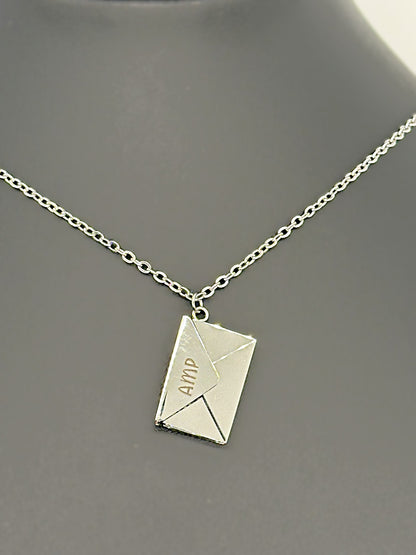 Silver Custom Engraved Stainless Steel Envelope with Letter Necklace