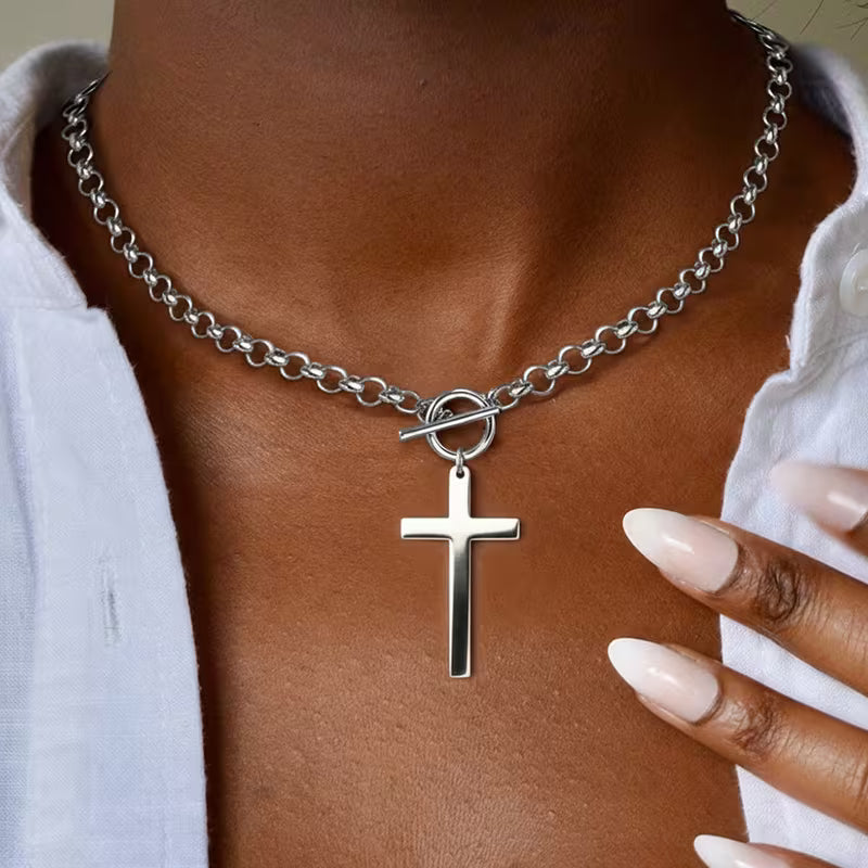 Retro Stainless Steel Oversized Cross Necklace