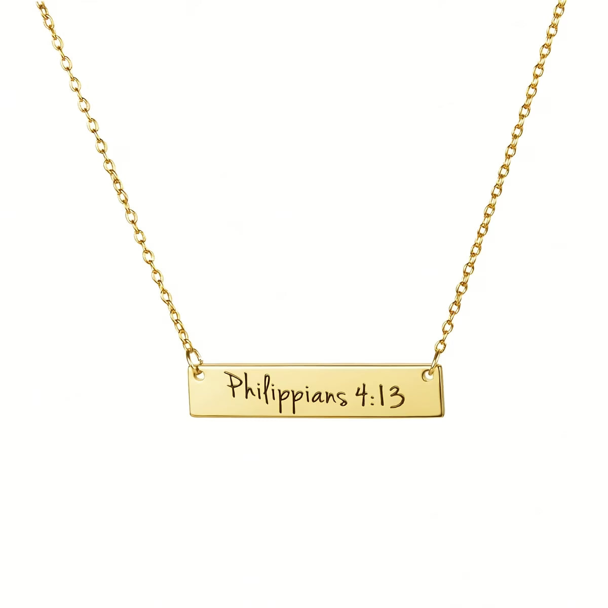 Philippians 4:13 Stainless Steel Bar Pendant Necklace