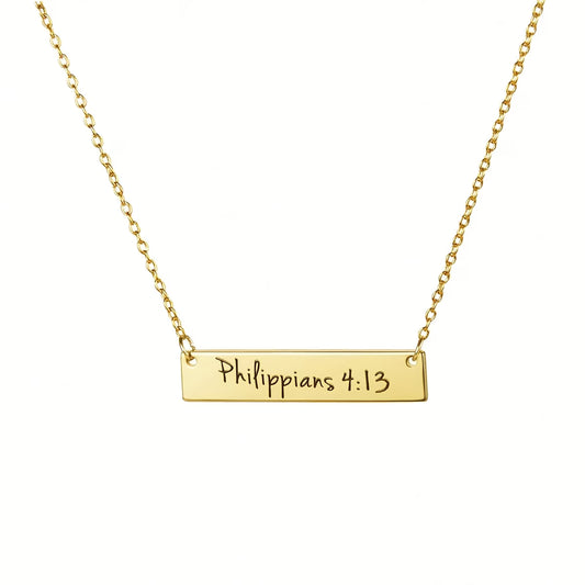 Philippians 4:13 Stainless Steel Bar Pendant Necklace