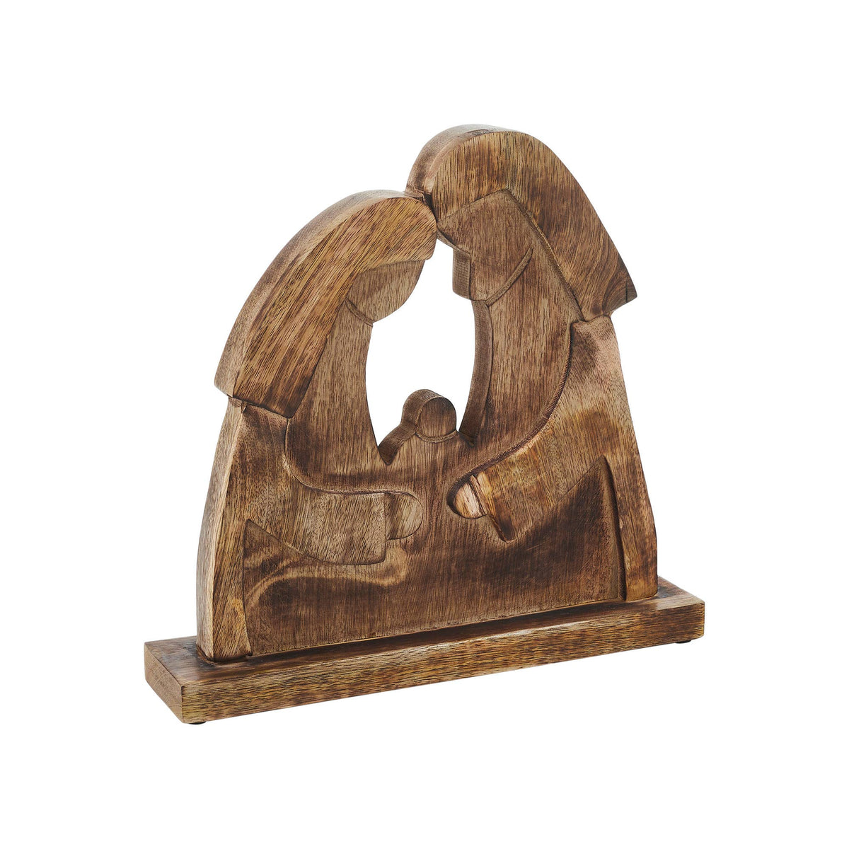 Wooden Nativity Scene with Mary, Joseph & Baby Jesus 12"