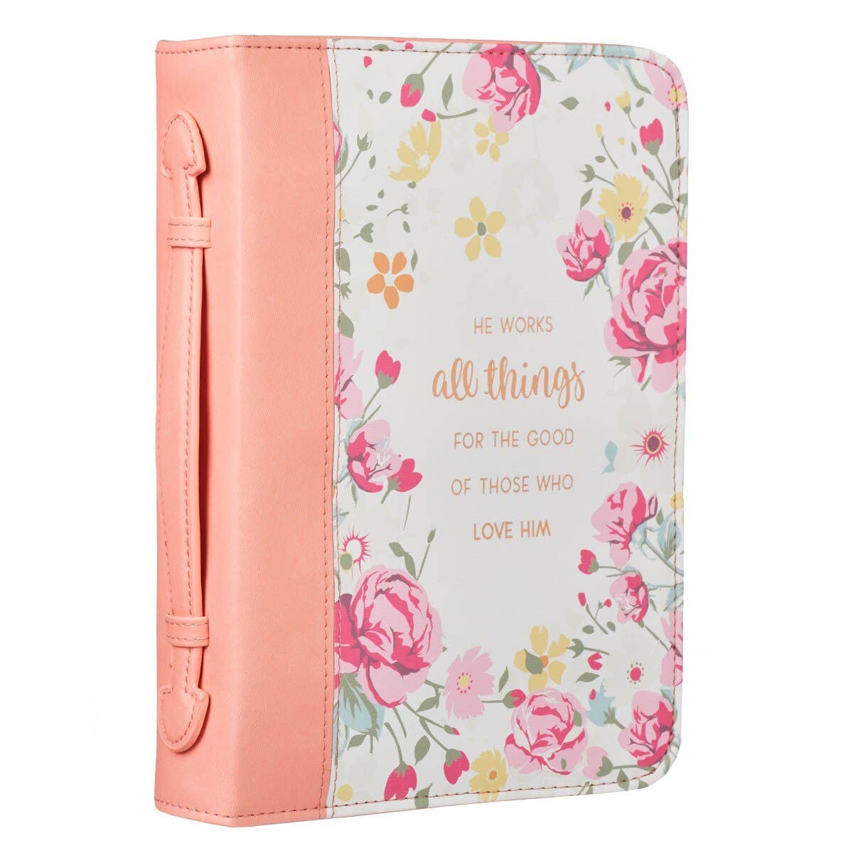 "He Works All Things for Good" Floral Vegan Leather Bible Cover XL