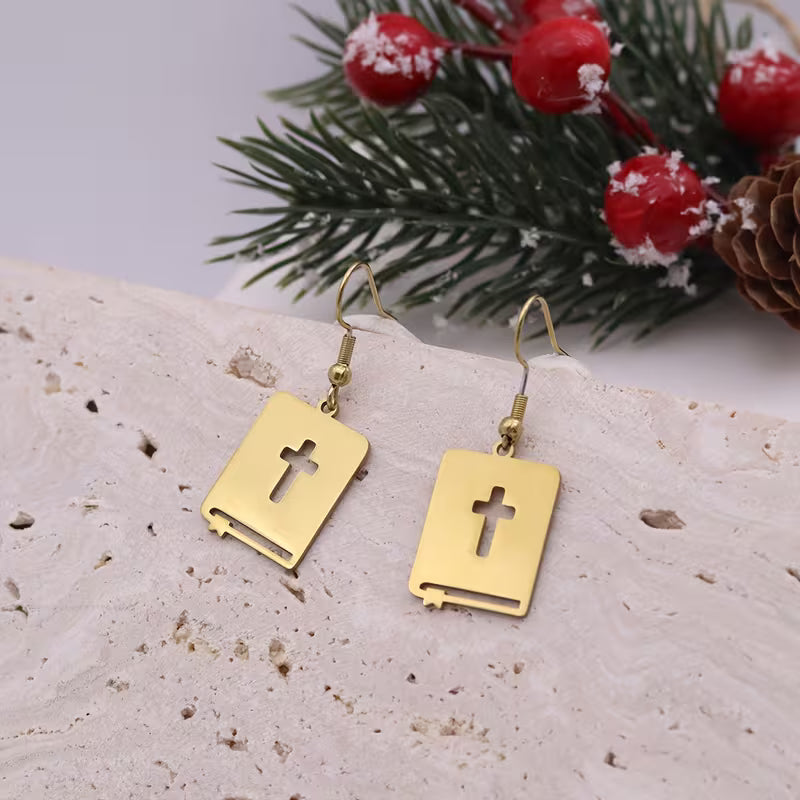 Cute Bible Cross Stainless Steel Earrings