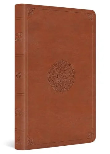ESV, Large Print Thinline Bible (TruTone, English Saddle, Emblem Design)
