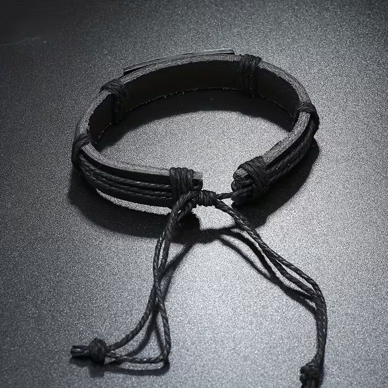 Retro Black PU Leather Cross Bracelet