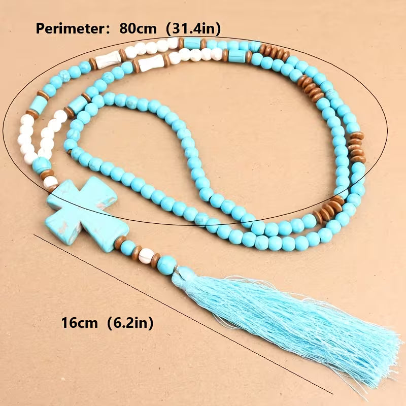 Bohemian Stone Cross Fringe Necklace