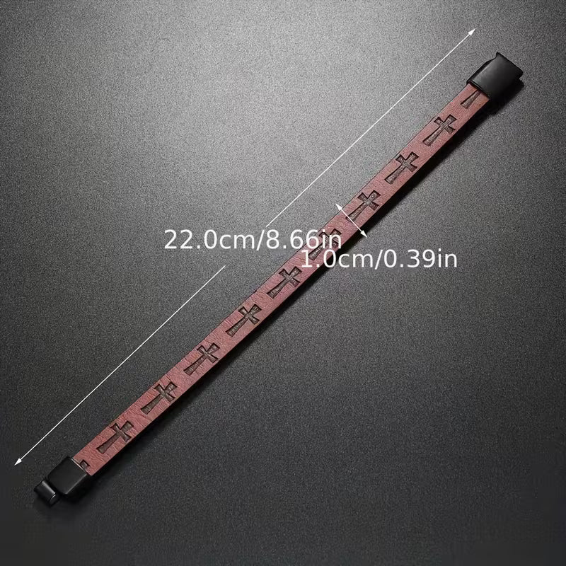 Embossed Cross PU Leather Bracelet