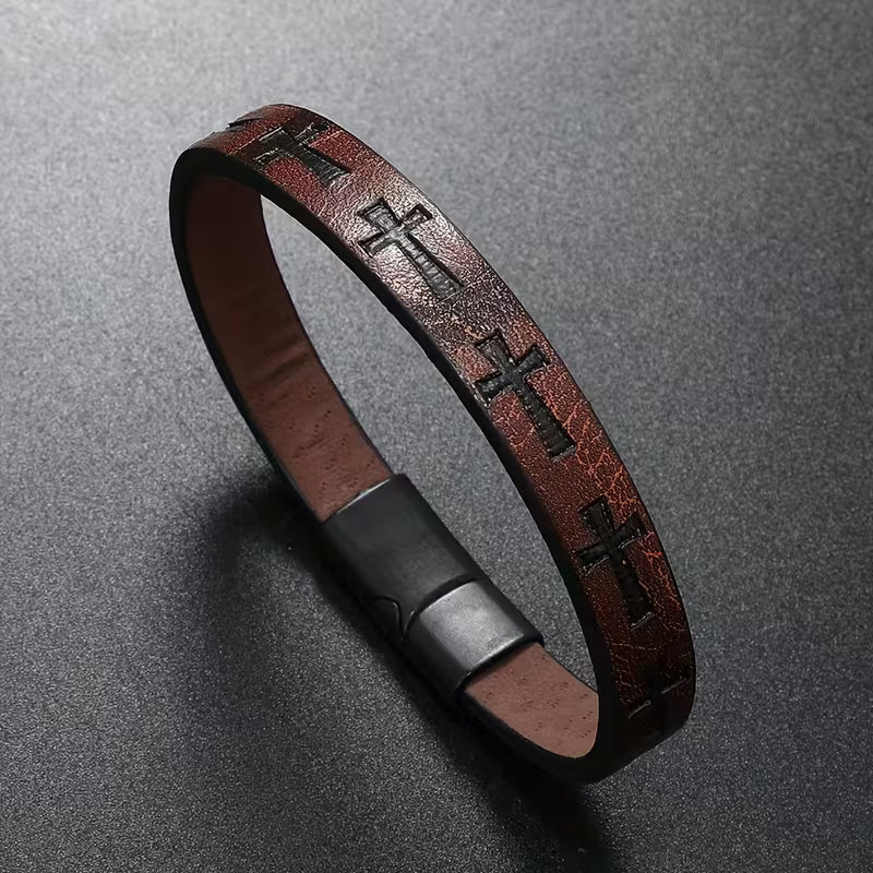 Embossed Cross PU Leather Bracelet