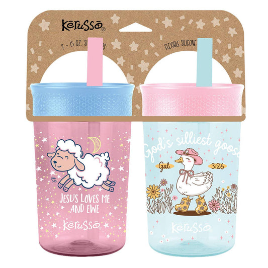 Goose & Lamb 15 oz Silicone Straw Cup  (2 Pack)