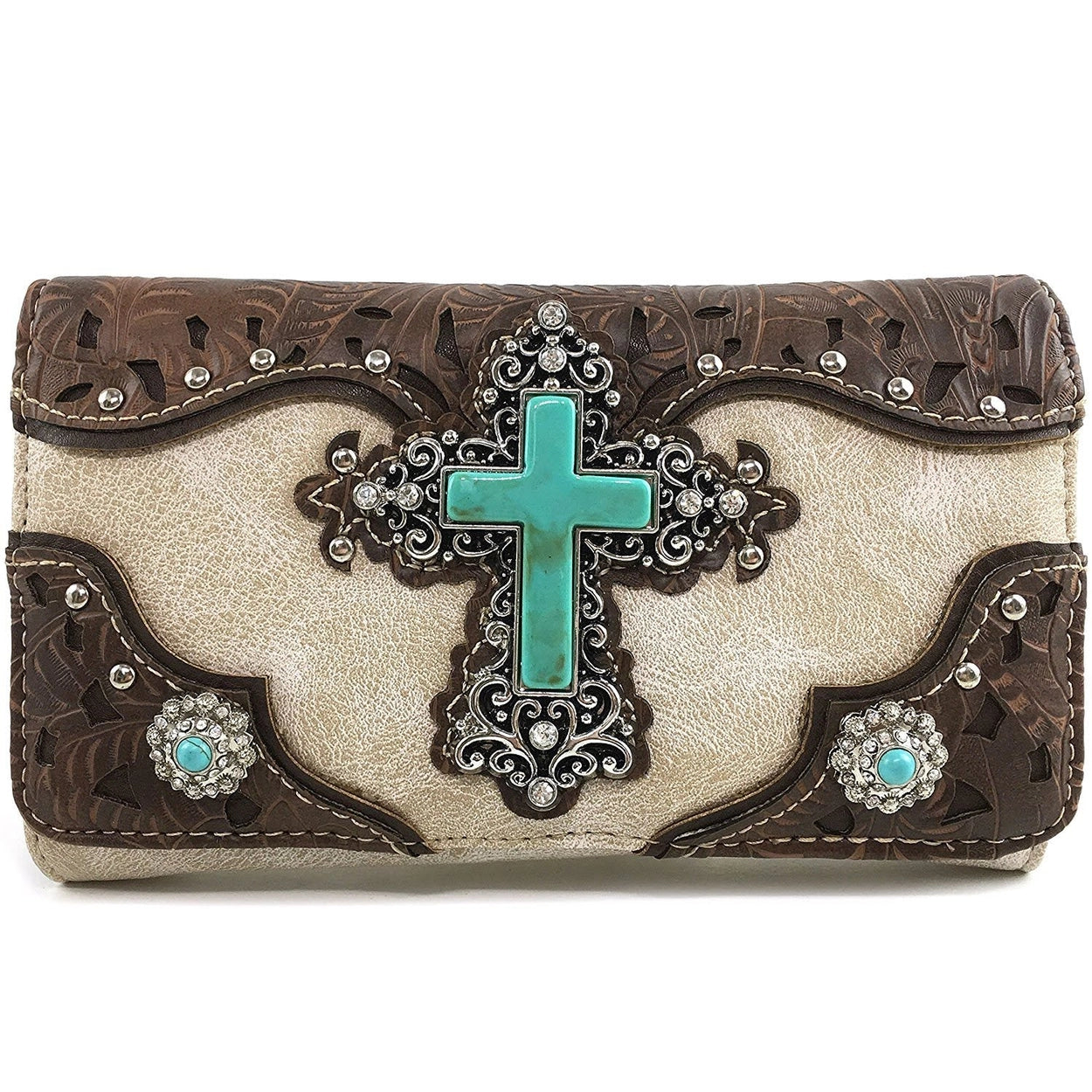 Embellished Cross Vegan Leather Crossbody Clutch Wallet