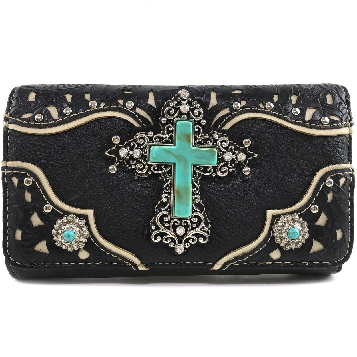 Embellished Cross Vegan Leather Crossbody Clutch Wallet