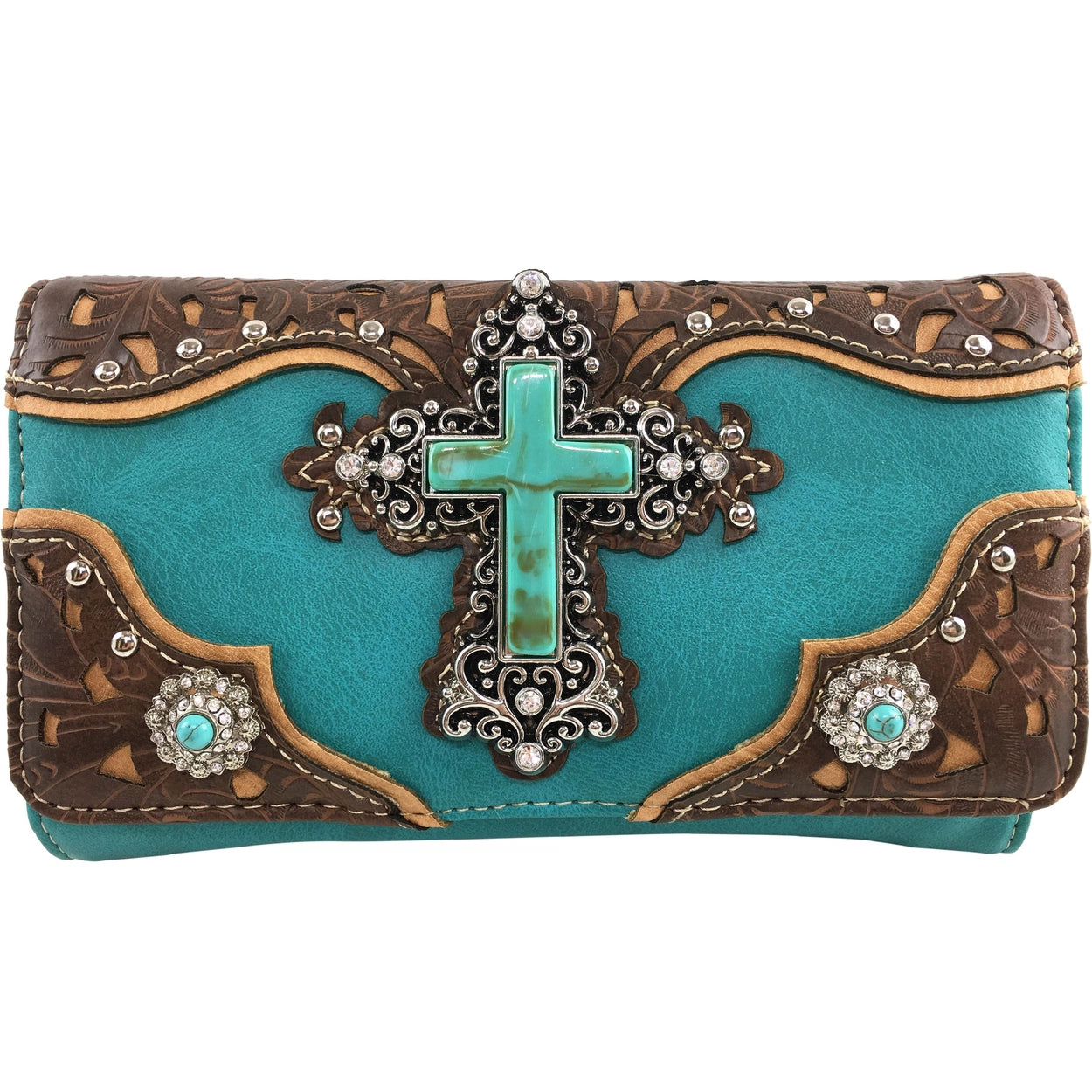 Embellished Cross Vegan Leather Crossbody Clutch Wallet