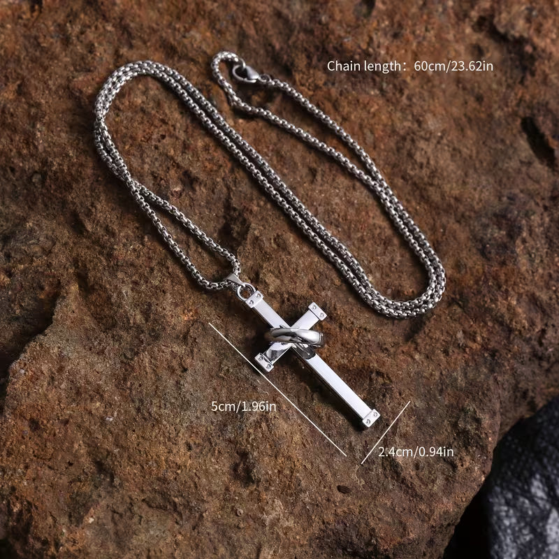 Men's Stainless Steel Cross with Ring Necklace