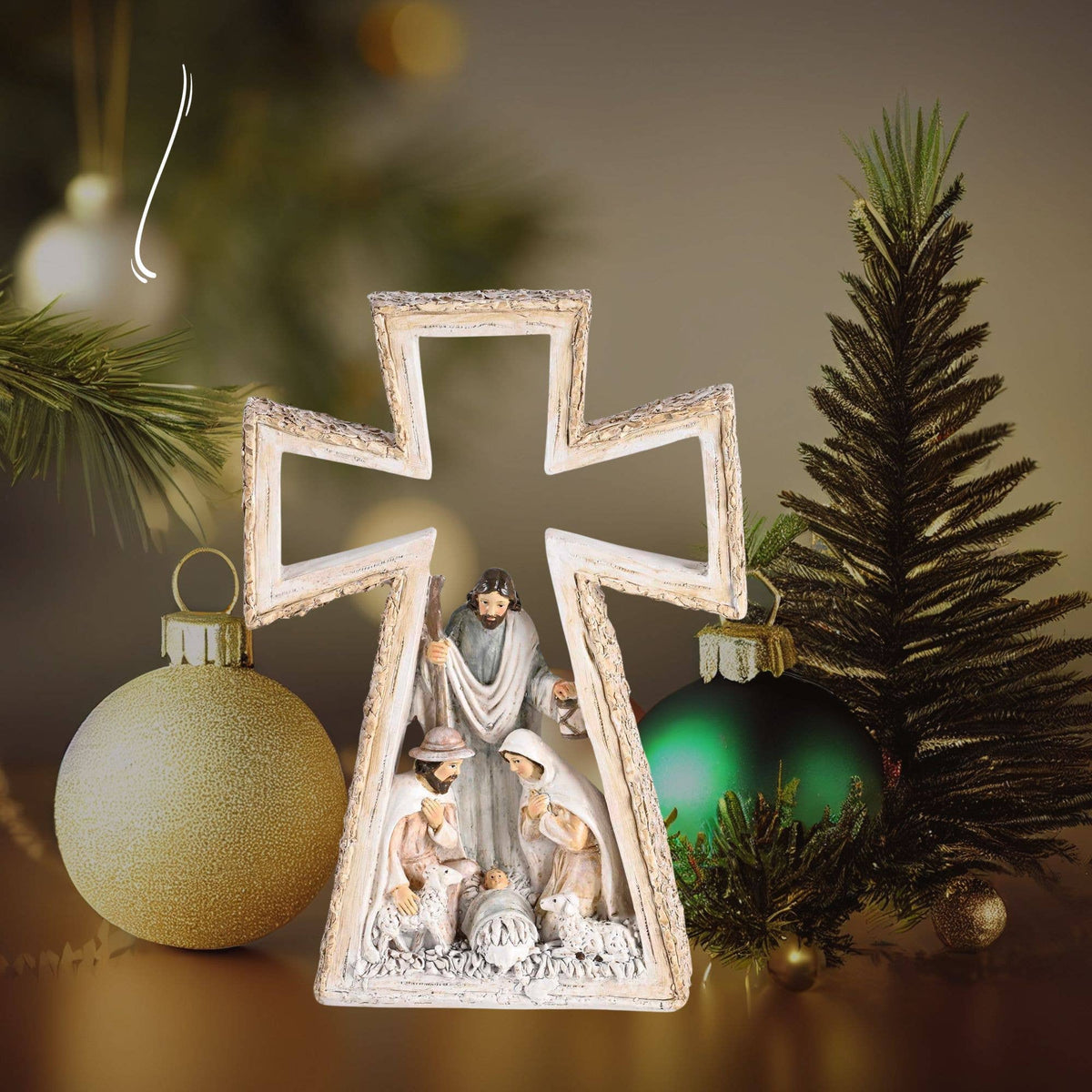 Holy Family Nativity In Cross 9"
