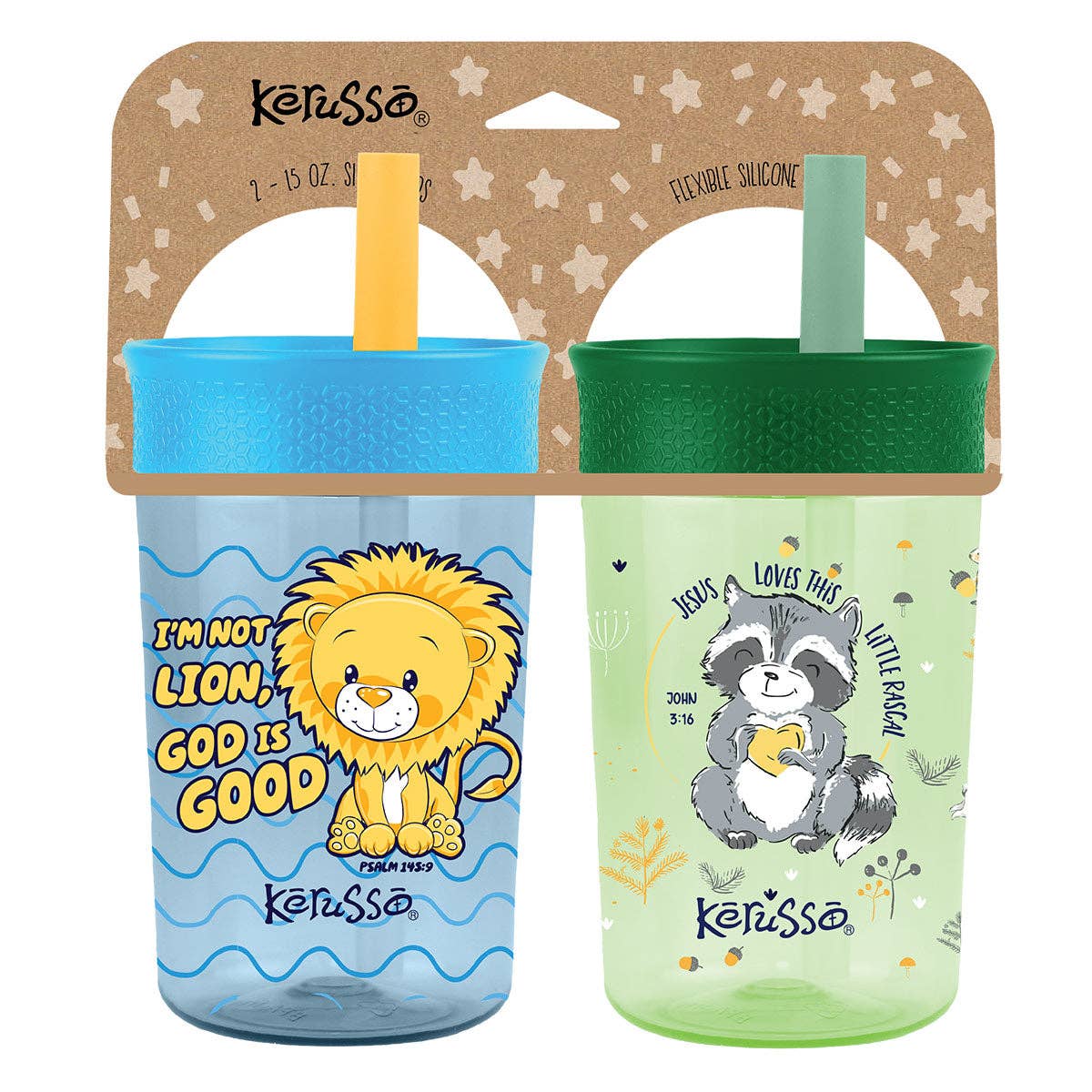 Raccoon & Lion 15 oz Silicone Straw Cup (2 Pack)