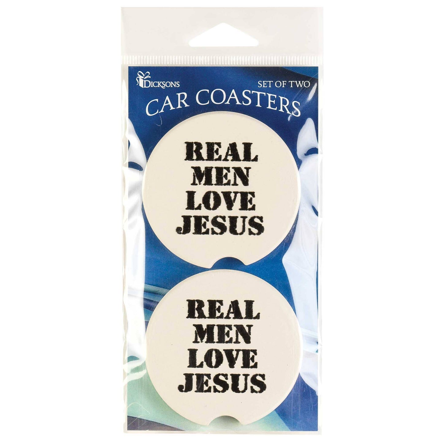 Car Coasters Real Men Love Jesus 2-Pk