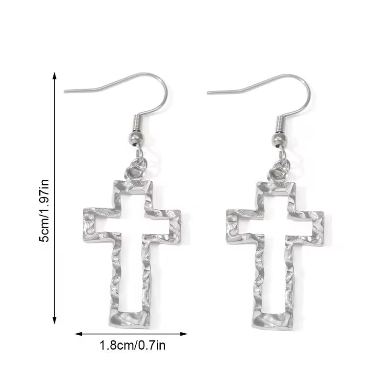 Stamped Stainless Steel Hollow Cross Earrings