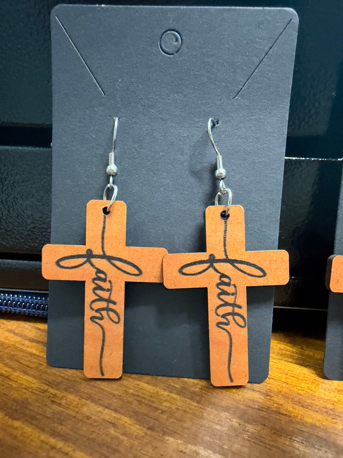 Wooden “Faith” Cross Earrings
